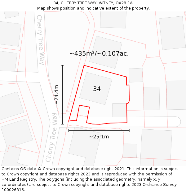 34, CHERRY TREE WAY, WITNEY, OX28 1AJ: Plot and title map