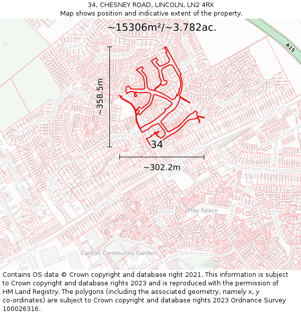 34, CHESNEY ROAD, LINCOLN, LN2 4RX: Plot and title map