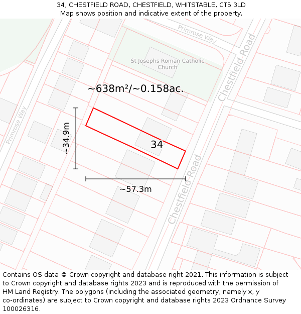 34, CHESTFIELD ROAD, CHESTFIELD, WHITSTABLE, CT5 3LD: Plot and title map