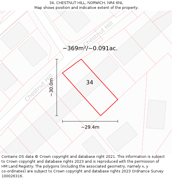 34, CHESTNUT HILL, NORWICH, NR4 6NL: Plot and title map