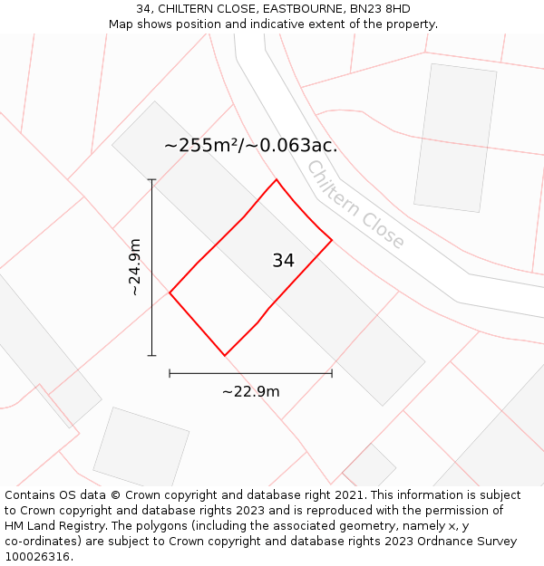 34, CHILTERN CLOSE, EASTBOURNE, BN23 8HD: Plot and title map