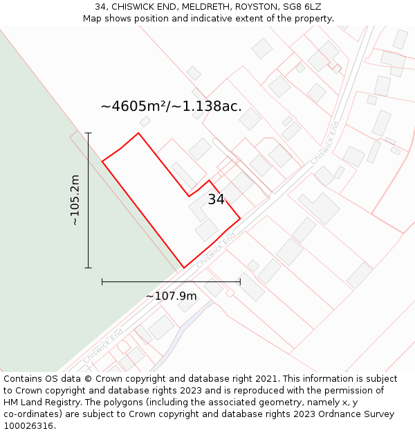 34, CHISWICK END, MELDRETH, ROYSTON, SG8 6LZ: Plot and title map