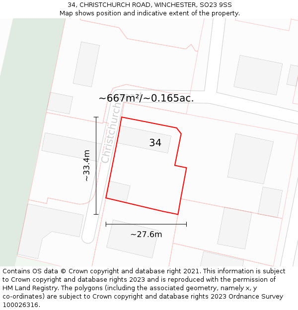 34, CHRISTCHURCH ROAD, WINCHESTER, SO23 9SS: Plot and title map