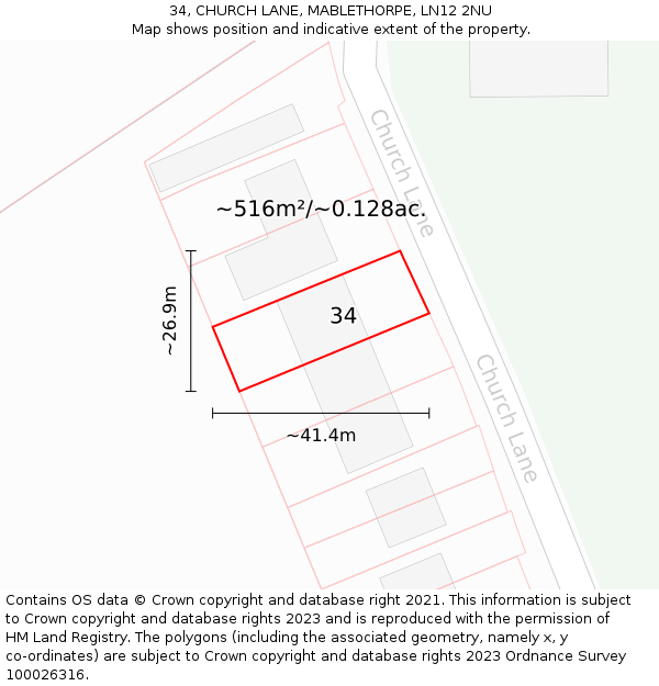 34, CHURCH LANE, MABLETHORPE, LN12 2NU: Plot and title map