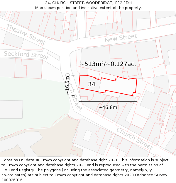 34, CHURCH STREET, WOODBRIDGE, IP12 1DH: Plot and title map