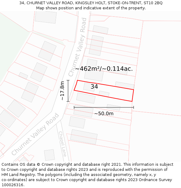 34, CHURNET VALLEY ROAD, KINGSLEY HOLT, STOKE-ON-TRENT, ST10 2BQ: Plot and title map