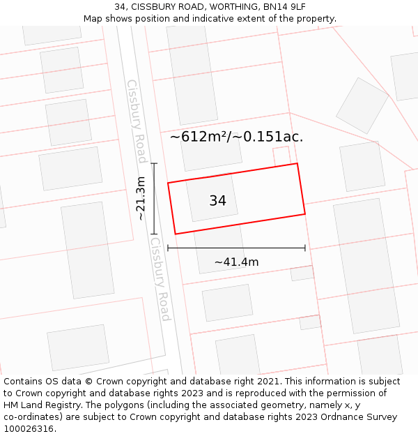 34, CISSBURY ROAD, WORTHING, BN14 9LF: Plot and title map
