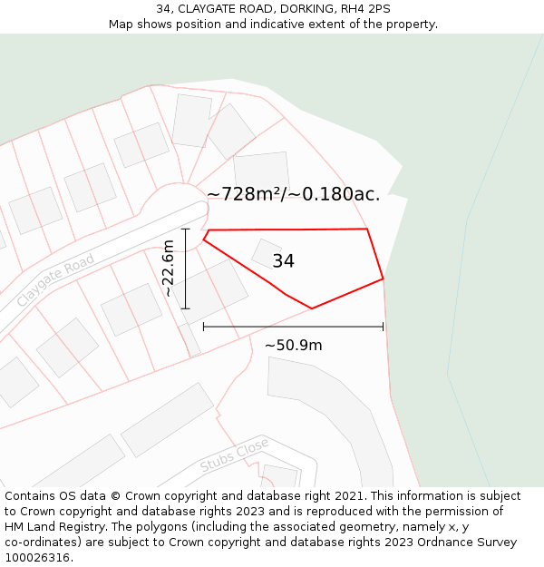 34, CLAYGATE ROAD, DORKING, RH4 2PS: Plot and title map