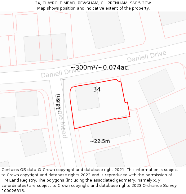 34, CLAYPOLE MEAD, PEWSHAM, CHIPPENHAM, SN15 3GW: Plot and title map