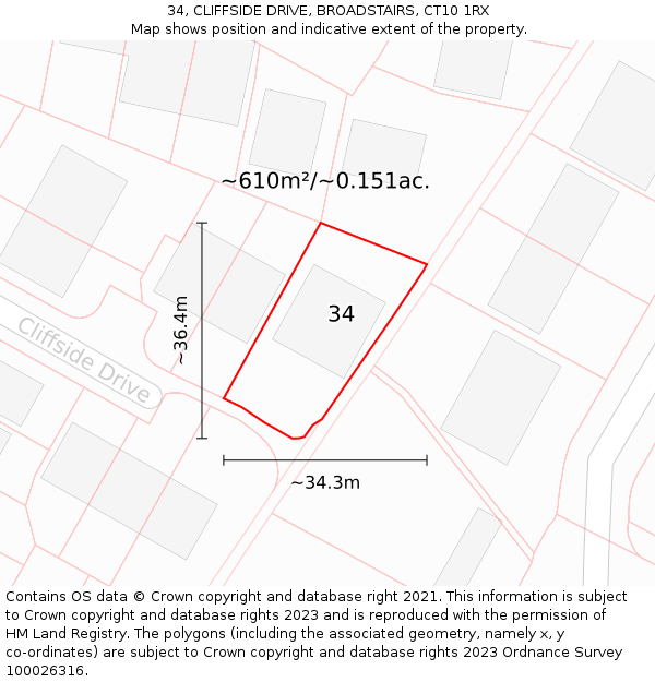 34, CLIFFSIDE DRIVE, BROADSTAIRS, CT10 1RX: Plot and title map
