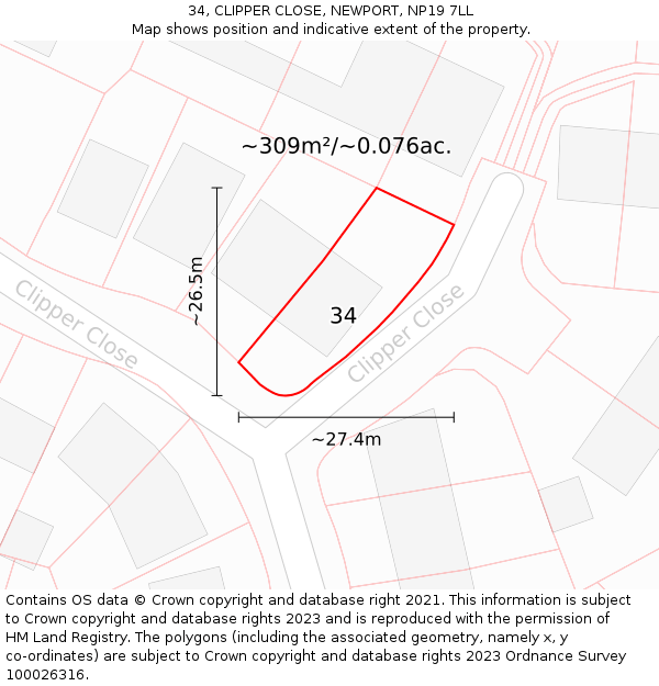 34, CLIPPER CLOSE, NEWPORT, NP19 7LL: Plot and title map