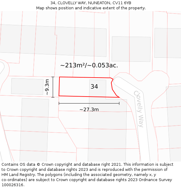 34, CLOVELLY WAY, NUNEATON, CV11 6YB: Plot and title map
