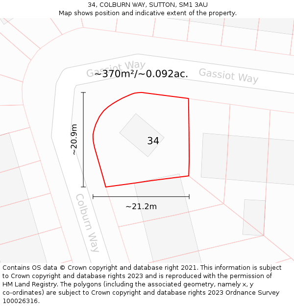 34, COLBURN WAY, SUTTON, SM1 3AU: Plot and title map