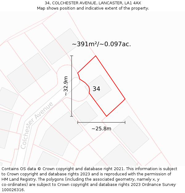 34, COLCHESTER AVENUE, LANCASTER, LA1 4AX: Plot and title map