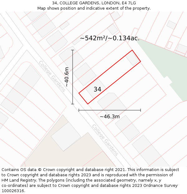 34, COLLEGE GARDENS, LONDON, E4 7LG: Plot and title map