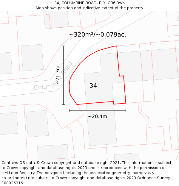 34, COLUMBINE ROAD, ELY, CB6 3WN: Plot and title map