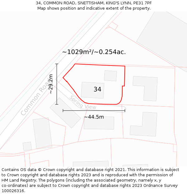 34, COMMON ROAD, SNETTISHAM, KING'S LYNN, PE31 7PF: Plot and title map