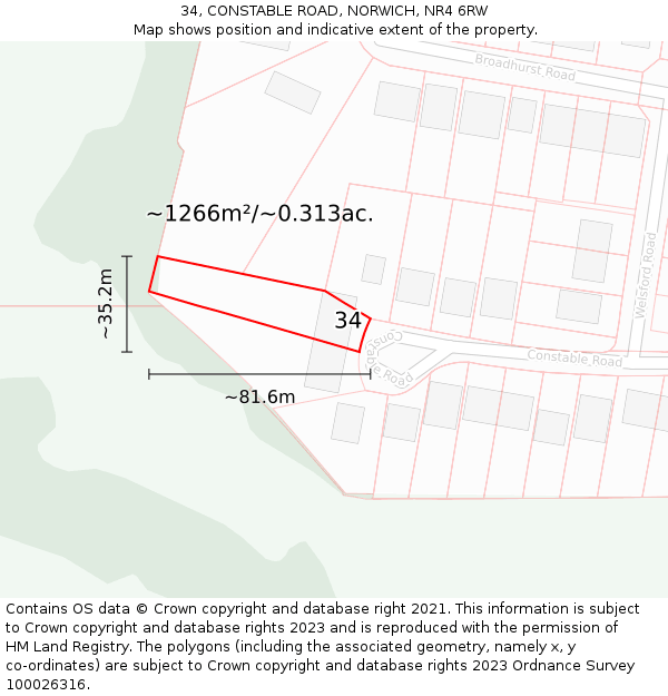 34, CONSTABLE ROAD, NORWICH, NR4 6RW: Plot and title map