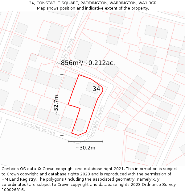 34, CONSTABLE SQUARE, PADDINGTON, WARRINGTON, WA1 3GP: Plot and title map