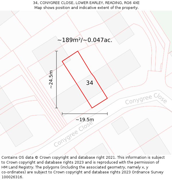 34, CONYGREE CLOSE, LOWER EARLEY, READING, RG6 4XE: Plot and title map