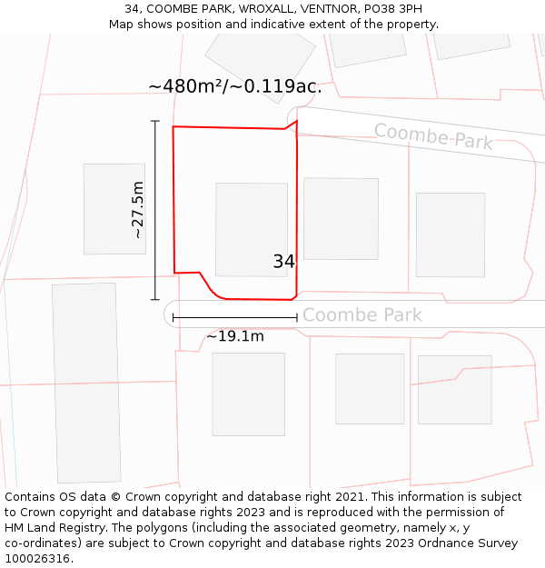 34, COOMBE PARK, WROXALL, VENTNOR, PO38 3PH: Plot and title map