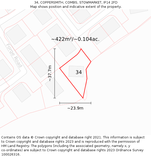 34, COPPERSMITH, COMBS, STOWMARKET, IP14 2FD: Plot and title map