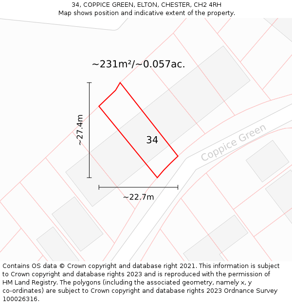 34, COPPICE GREEN, ELTON, CHESTER, CH2 4RH: Plot and title map