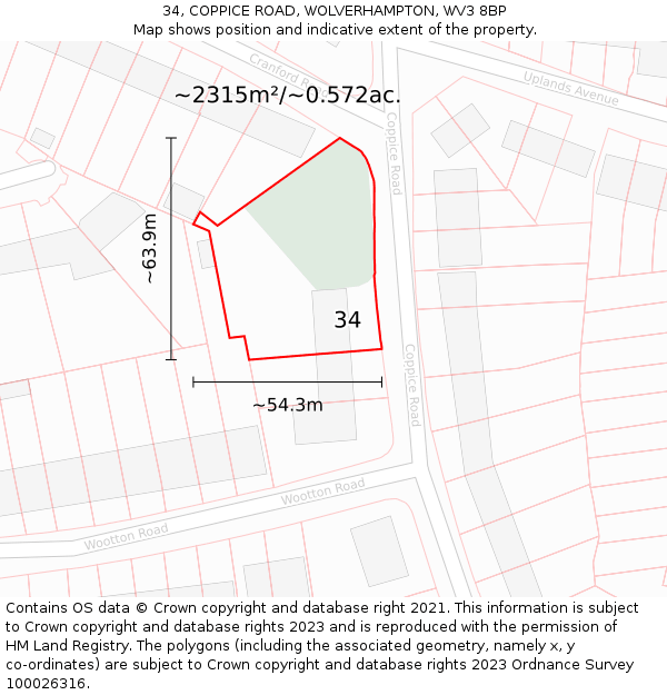 34, COPPICE ROAD, WOLVERHAMPTON, WV3 8BP: Plot and title map
