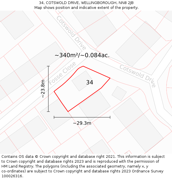 34, COTSWOLD DRIVE, WELLINGBOROUGH, NN8 2JB: Plot and title map