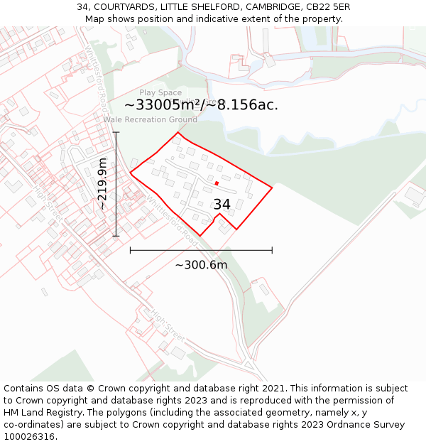 34, COURTYARDS, LITTLE SHELFORD, CAMBRIDGE, CB22 5ER: Plot and title map