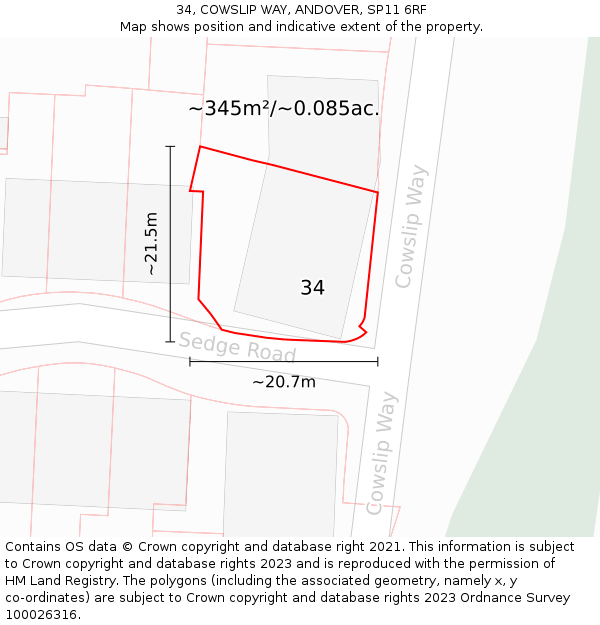 34, COWSLIP WAY, ANDOVER, SP11 6RF: Plot and title map