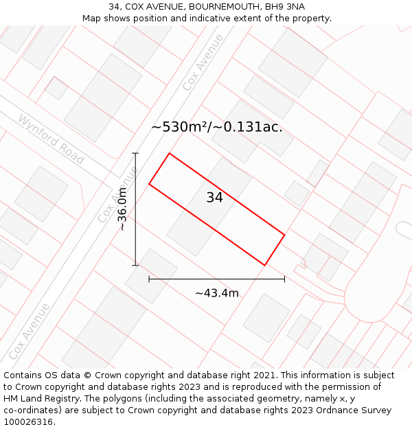 34, COX AVENUE, BOURNEMOUTH, BH9 3NA: Plot and title map