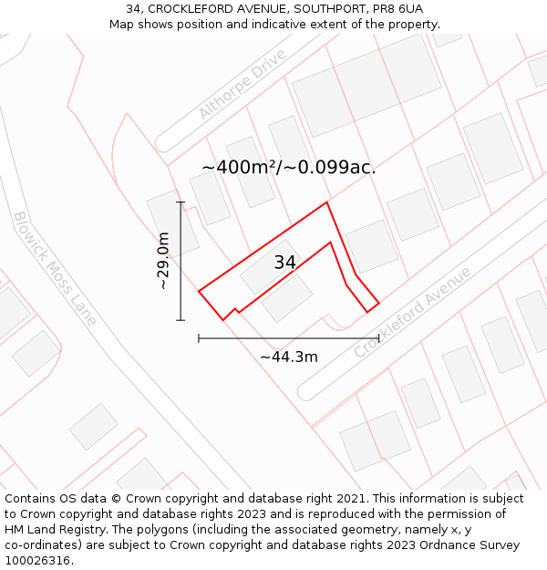 34, CROCKLEFORD AVENUE, SOUTHPORT, PR8 6UA: Plot and title map
