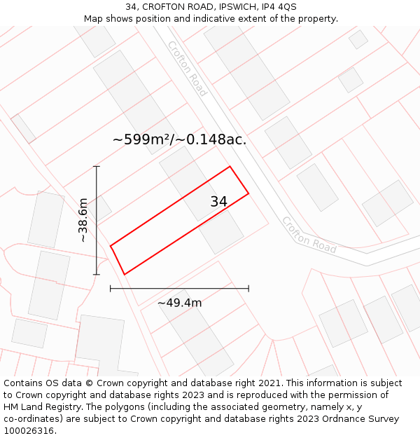 34, CROFTON ROAD, IPSWICH, IP4 4QS: Plot and title map