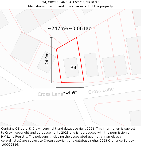 34, CROSS LANE, ANDOVER, SP10 3JE: Plot and title map