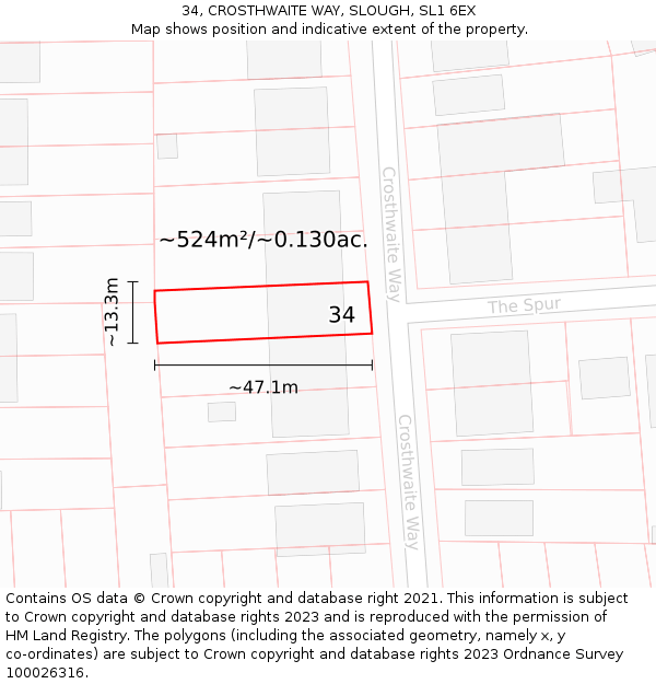 34, CROSTHWAITE WAY, SLOUGH, SL1 6EX: Plot and title map