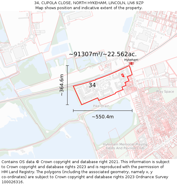 34, CUPOLA CLOSE, NORTH HYKEHAM, LINCOLN, LN6 9ZP: Plot and title map