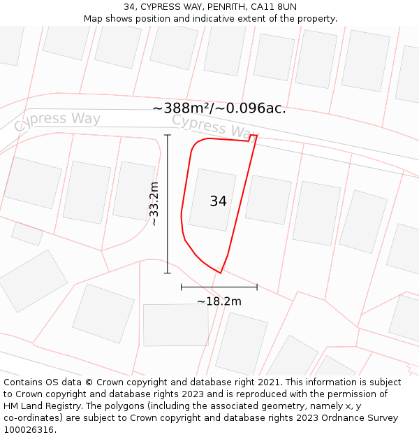 34, CYPRESS WAY, PENRITH, CA11 8UN: Plot and title map