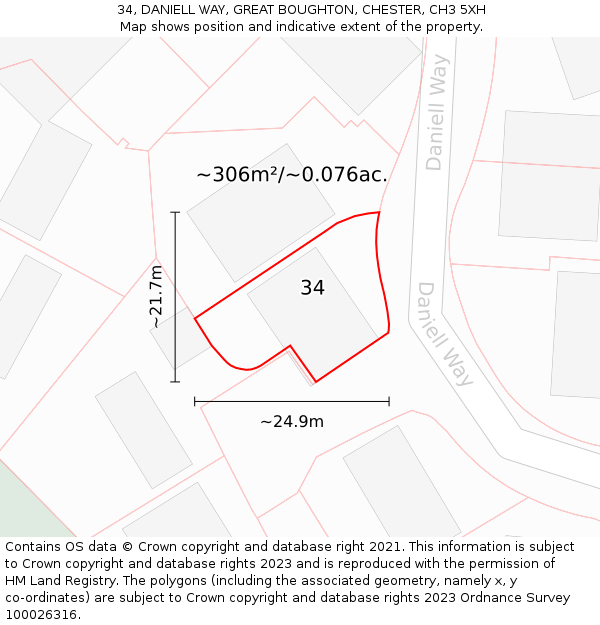 34, DANIELL WAY, GREAT BOUGHTON, CHESTER, CH3 5XH: Plot and title map