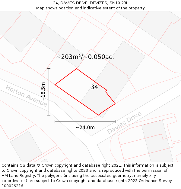 34, DAVIES DRIVE, DEVIZES, SN10 2RL: Plot and title map