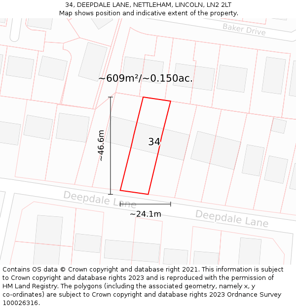 34, DEEPDALE LANE, NETTLEHAM, LINCOLN, LN2 2LT: Plot and title map