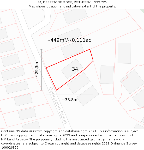 34, DEERSTONE RIDGE, WETHERBY, LS22 7XN: Plot and title map