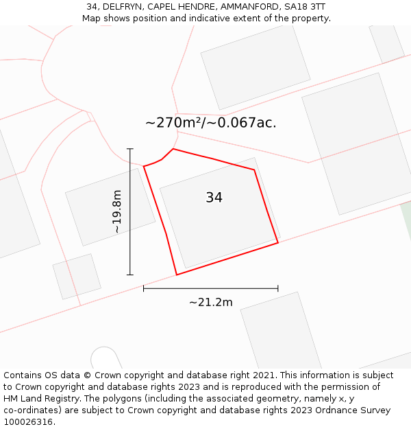 34, DELFRYN, CAPEL HENDRE, AMMANFORD, SA18 3TT: Plot and title map