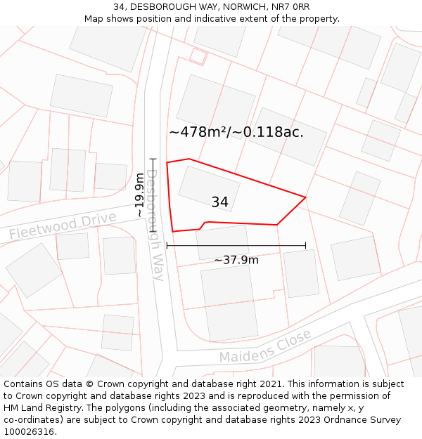 34, DESBOROUGH WAY, NORWICH, NR7 0RR: Plot and title map