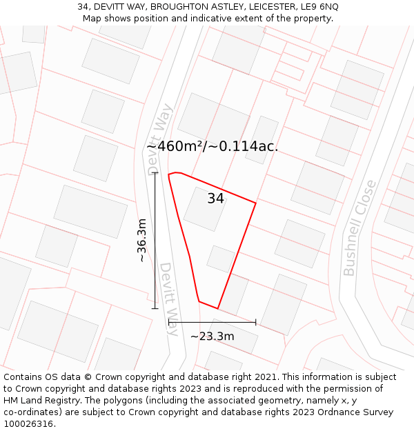 34, DEVITT WAY, BROUGHTON ASTLEY, LEICESTER, LE9 6NQ: Plot and title map