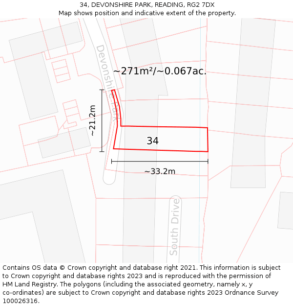 34, DEVONSHIRE PARK, READING, RG2 7DX: Plot and title map