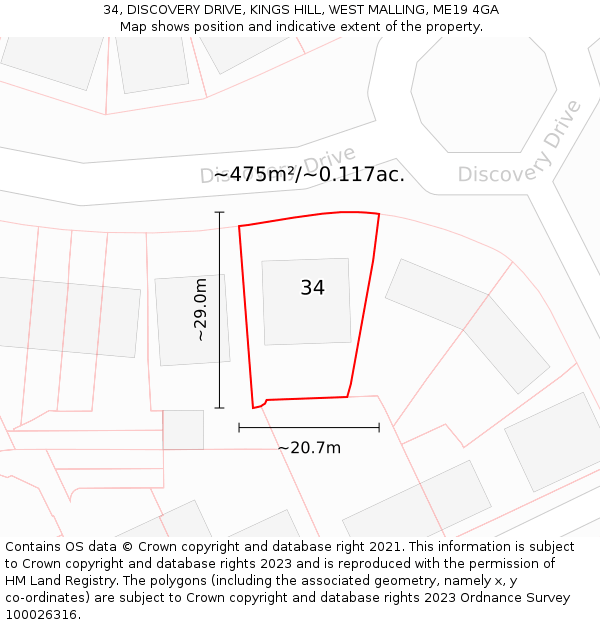 34, DISCOVERY DRIVE, KINGS HILL, WEST MALLING, ME19 4GA: Plot and title map