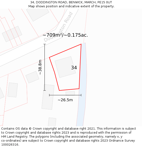34, DODDINGTON ROAD, BENWICK, MARCH, PE15 0UT: Plot and title map
