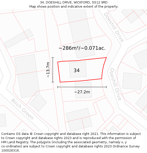 34, DOESHILL DRIVE, WICKFORD, SS12 9RD: Plot and title map
