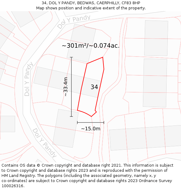34, DOL Y PANDY, BEDWAS, CAERPHILLY, CF83 8HP: Plot and title map